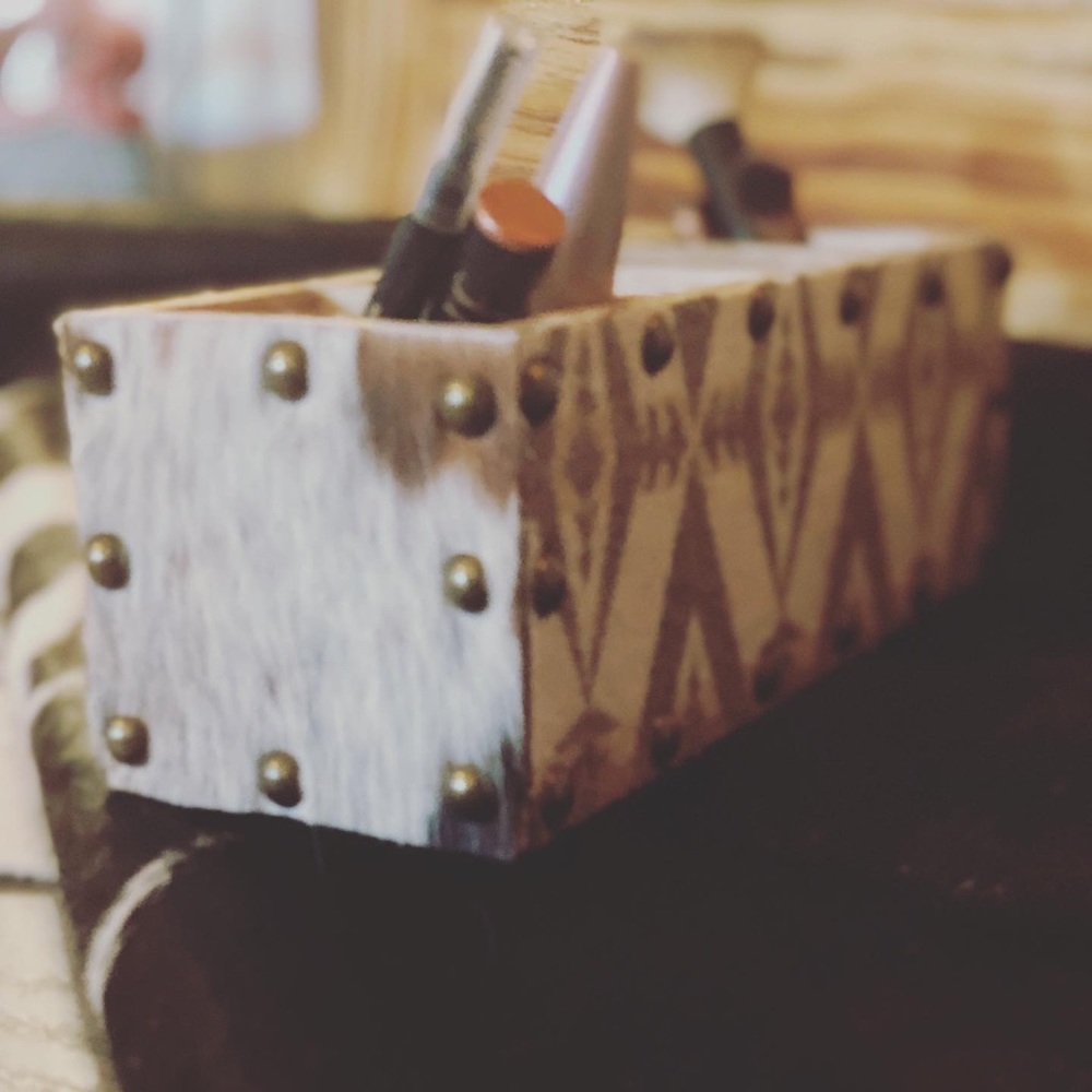 Custom makeup box with Pendleton and cowhide